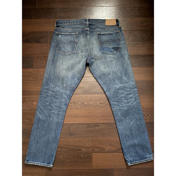 $228 Mens Size 35x30 Polo Ralph Lauren Sullivan Slim Distressed Patchwork Jeans - Picture 10 of 13